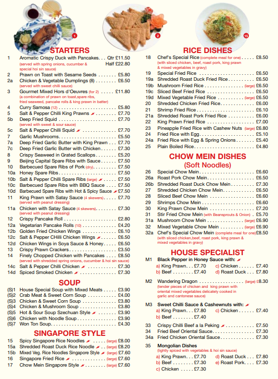 Peking chef store menu